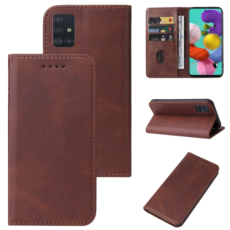 

For Samsung Galaxy A51 4G / M40s Magnetic Closure Leather Phone Case(Brown)