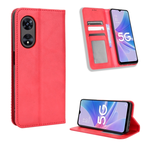 

For OPPO A97 5G Magnetic Buckle Retro Texture Leather Phone Case(Red)