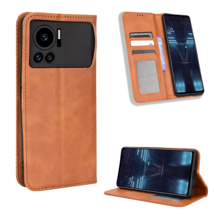 

For Infinix Note 12 VIP Magnetic Buckle Retro Texture Leather Phone Case(Brown)