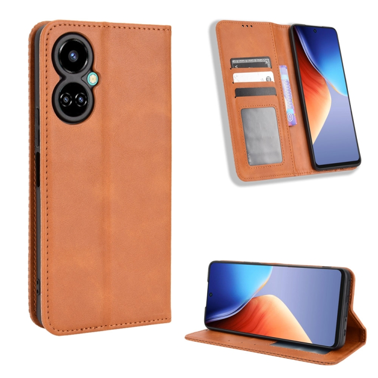 

For Tecno Camon 19 Pro Magnetic Buckle Retro Texture Leather Phone Case(Brown)