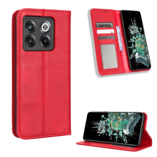 

For OnePlus 10T 5G / Ace Pro 5G Magnetic Buckle Retro Texture Leather Phone Case(Red)