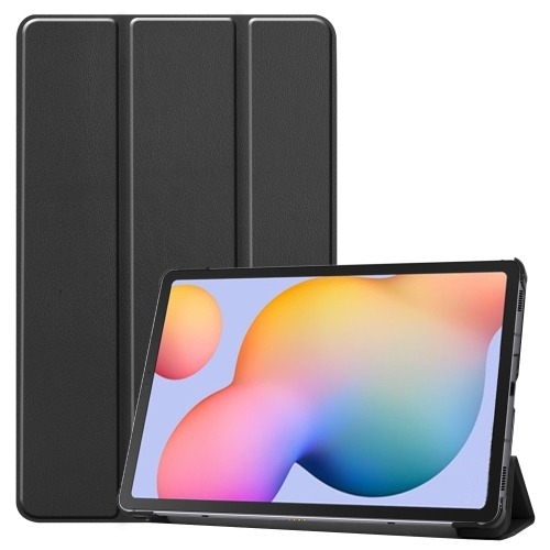 For Galaxy Tab S6 Lite 10.4 inch Custer Pattern Pure Color Horizontal Flip Leather Case with Three-folding Holder & Sleep / Wake-up Function(Black)