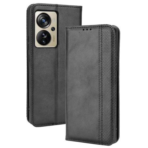 

For ZTE Axon 40 Pro Magnetic Buckle Retro Texture Leather Phone Case(Black)