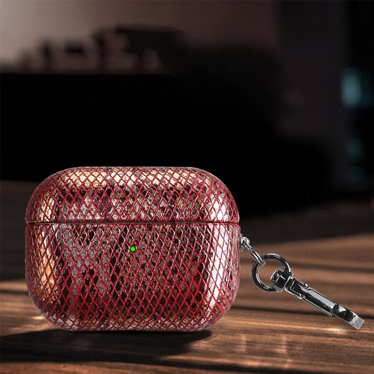 J01 Mesh Snakeskin Headphone Case For AirPods 3(Red)