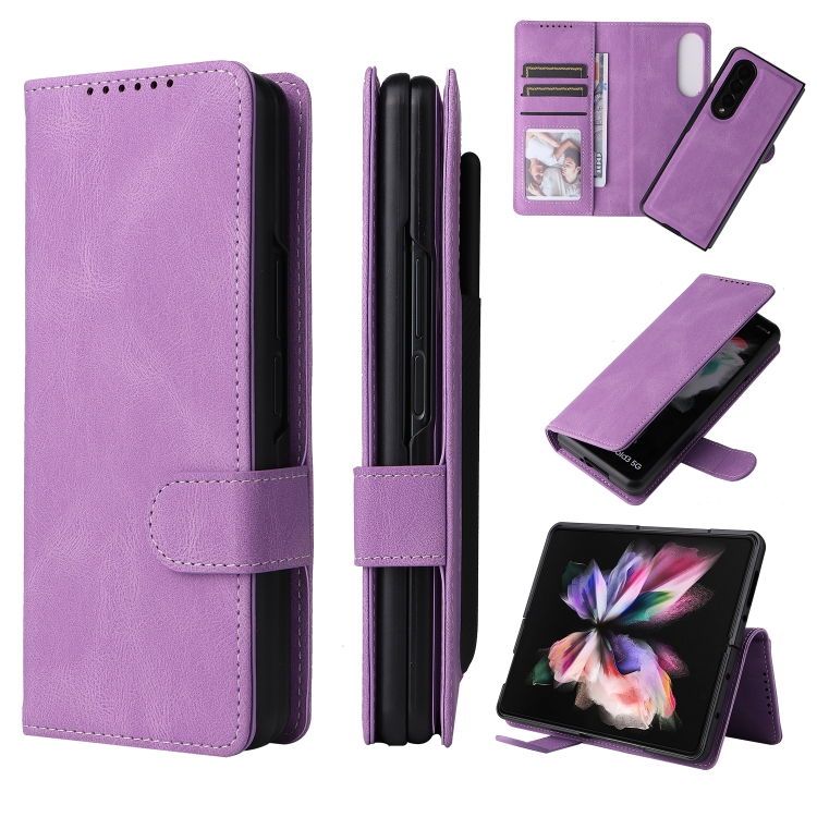 

For Samsung Galaxy Z Fold4 5G Detachable Leather Folding Phone Case(Purple)