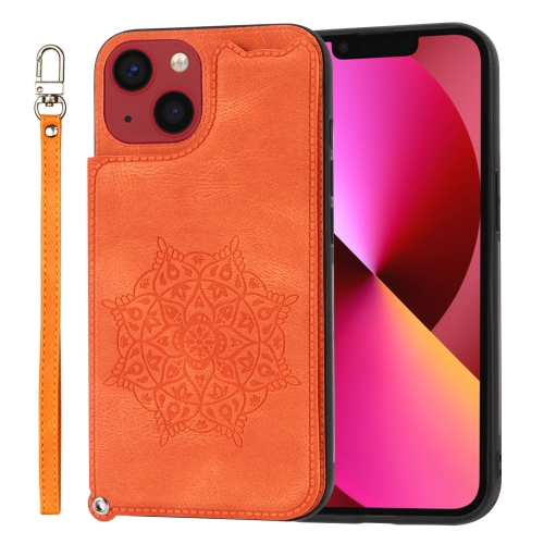 

Mandala Embossed Card Slots PU+TPU Phone Case For iPhone 14 Plus(Orange)