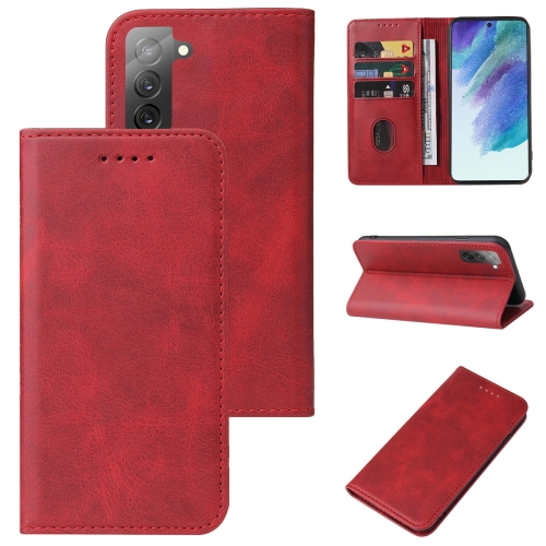 

For Samsung Galaxy S21 FE 5G Magnetic Closure Leather Phone Case(Red)