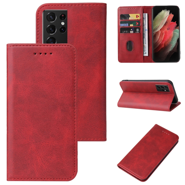 

For Samsung Galaxy S21 Ultra 5G Magnetic Closure Leather Phone Case(Red)