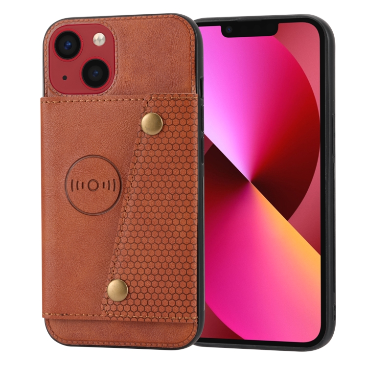 

Double Buckle Card Slots PU+TPU Phone Case For iPhone 14 Plus(Brown)