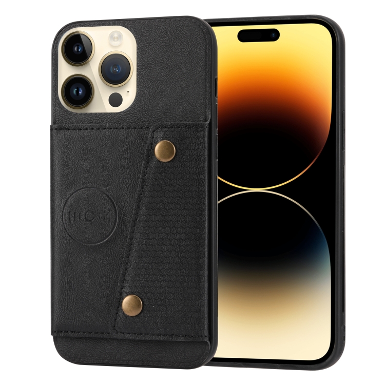 

Double Buckle Card Slots PU+TPU Phone Case For iPhone 14 Pro(Black)