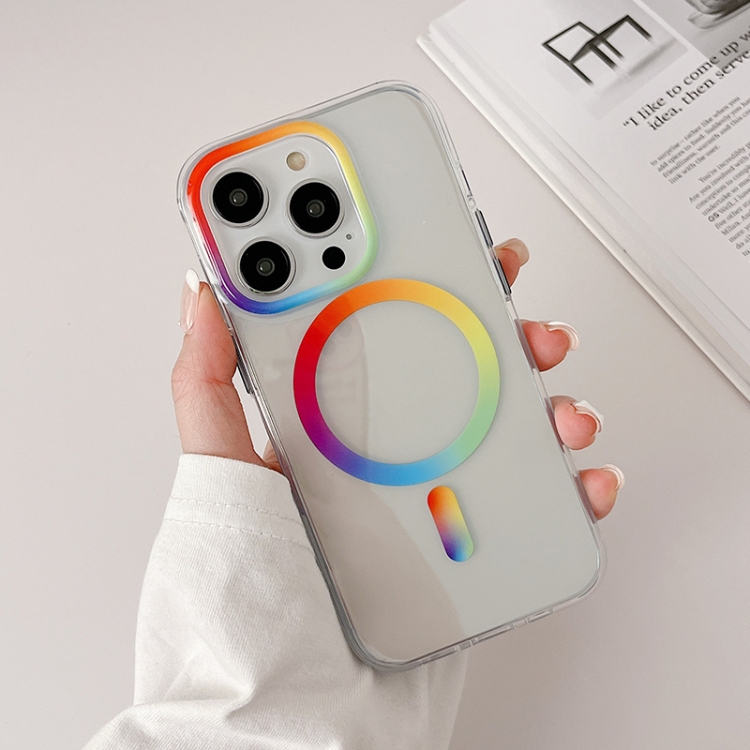 

For iPhone 13 Pro Max Rainbow MagSafe Magnetic Phone Case (Transparent)