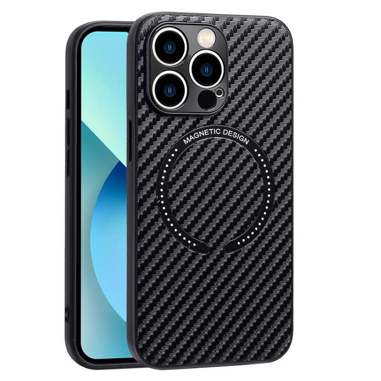 

For iPhone 14 Plus MagSafe Magnetic Carbon Fiber Texture Phone Case (Black)