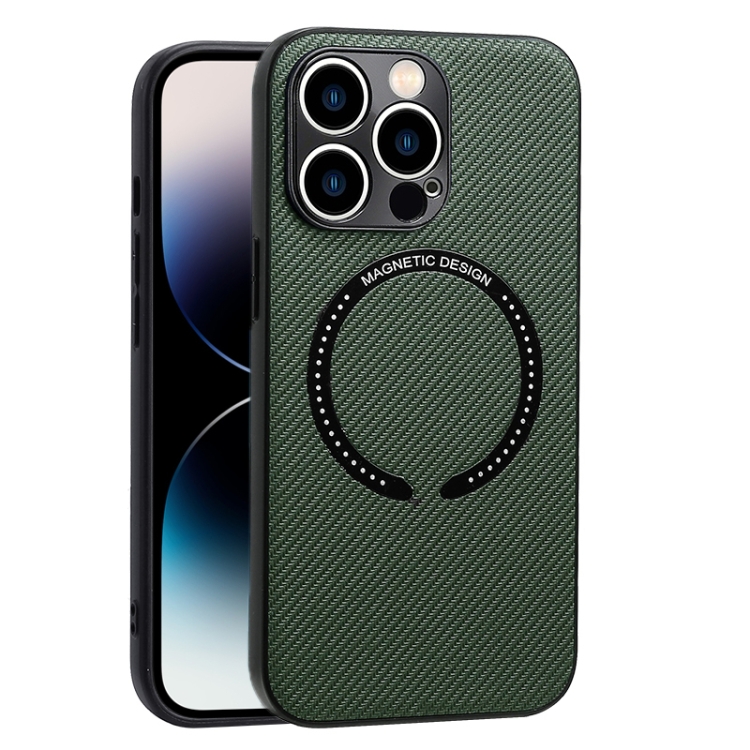 

For iPhone 14 Pro MagSafe Magnetic Carbon Fiber Texture Phone Case(Dark Green)