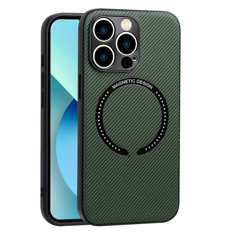 

For iPhone 11 MagSafe Magnetic Carbon Fiber Texture Phone Case (Dark Green)