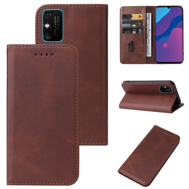 

For Honor 9A Magnetic Closure Leather Phone Case(Brown)