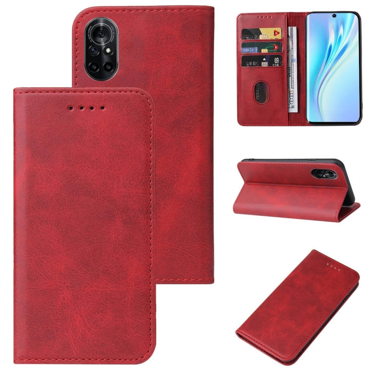 

For Honor V40 Lite Magnetic Closure Leather Phone Case(Red)