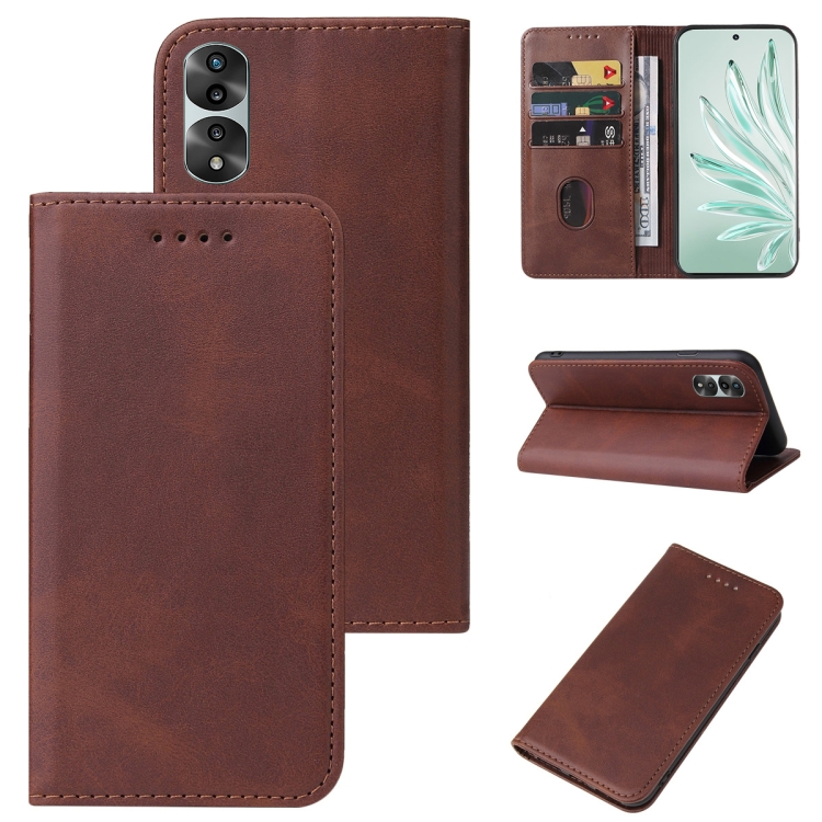 

For Honor 70 Pro Magnetic Closure Leather Phone Case(Brown)