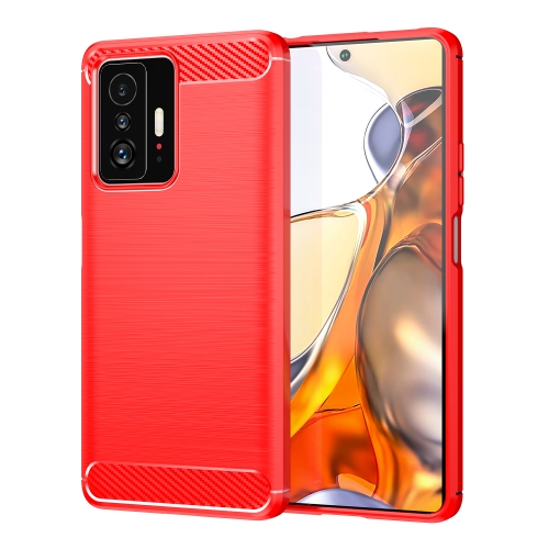 

For Xiaomi 11T Carbon Fiber Brushed Texture TPU Case(Red)