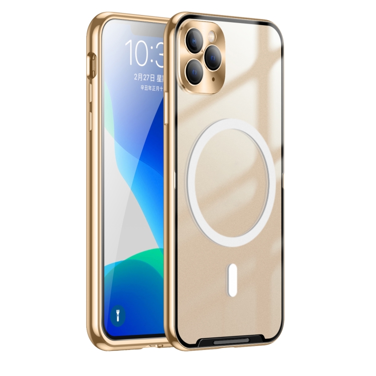 

For iPhone 11 Pro Max MagSafe Frosted Metal Phone Case (Gold)