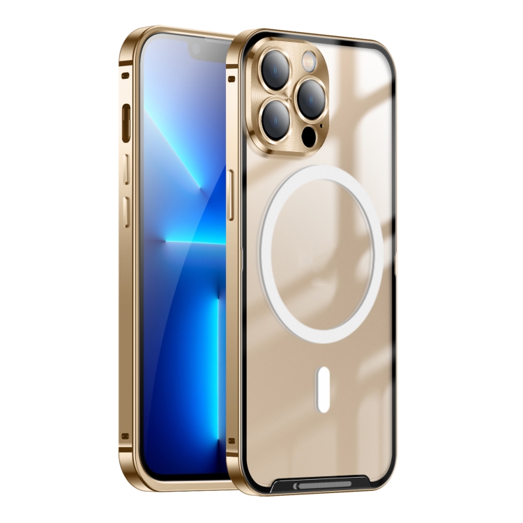 

For iPhone 13 Pro MagSafe Frosted Metal Phone Case (Gold)