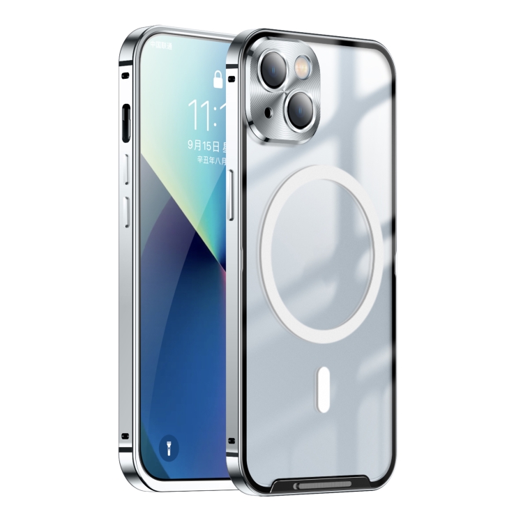 

MagSafe Frosted Metal Phone Case For iPhone 14 Plus(Silver)