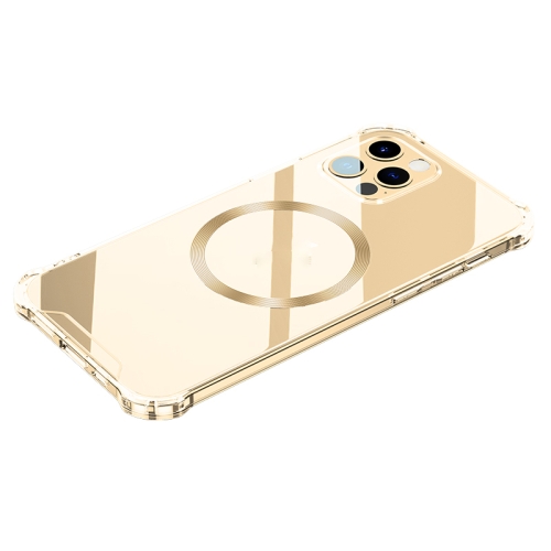 

CD Ring Magnetic Four Corner Airbags Phone Case For iPhone 12 Pro(Gold)