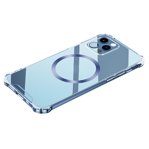 

CD Ring Magnetic Four Corner Airbags Phone Case For iPhone 14 Pro(Dark Blue)