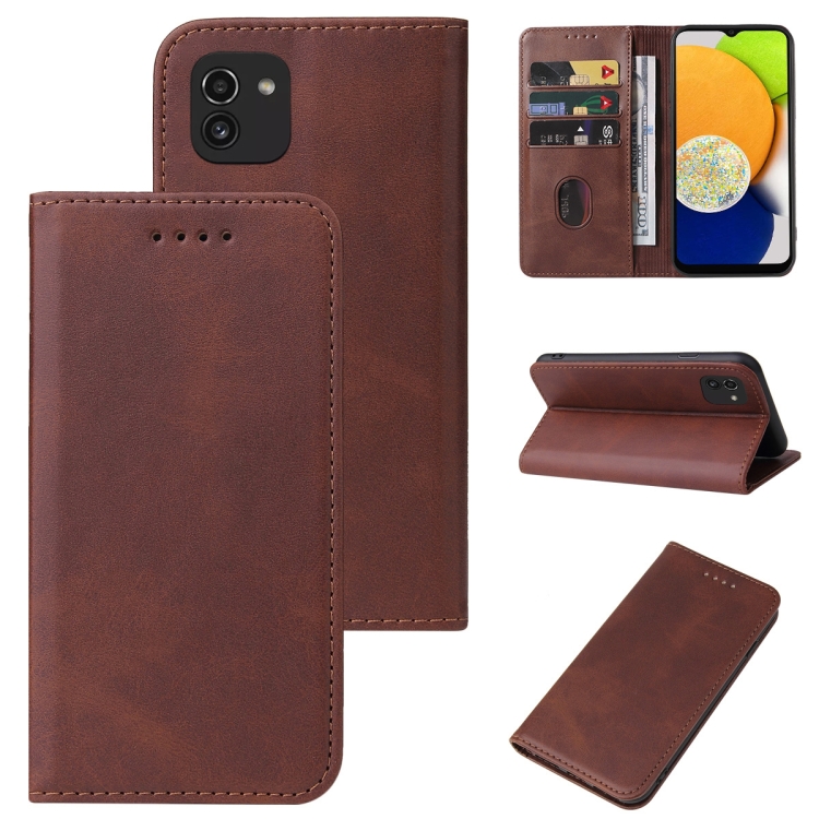 

For Samsung Galaxy A03 EU 166.5mm Magnetic Closure Leather Phone Case(Brown)
