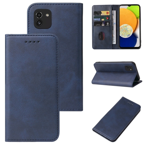 

For Samsung Galaxy A03 Global 164.27mm Magnetic Closure Leather Phone Case(Blue)