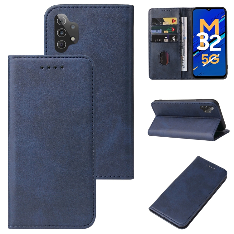 

For Samsung Galaxy M32 5G Magnetic Closure Leather Phone Case(Blue)
