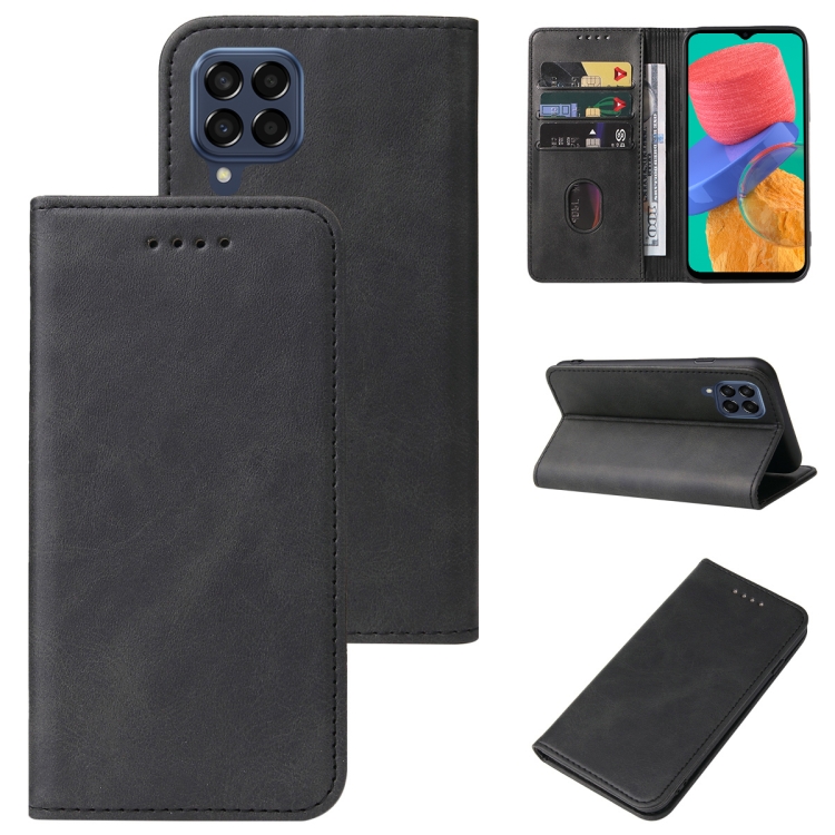 

For Samsung Galaxy M33 India Magnetic Closure Leather Phone Case(Black)