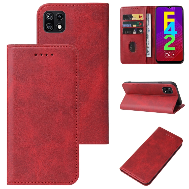 

For Samsung Galaxy F42 5G Magnetic Closure Leather Phone Case(Red)