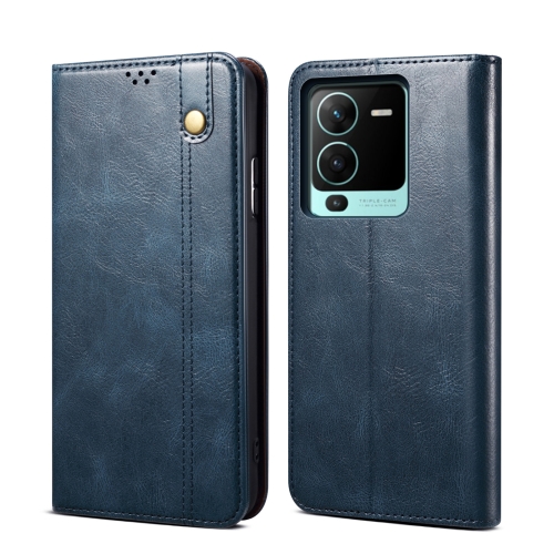 

For vivo V25 Pro Oil Wax Crazy Horse Texture Flip Leather Phone Case(Blue)