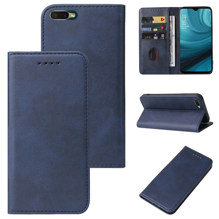 

For OPPO A7n Magnetic Closure Leather Phone Case(Blue)