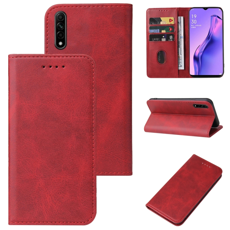 

For OPPO A8 Magnetic Closure Leather Phone Case(Red)