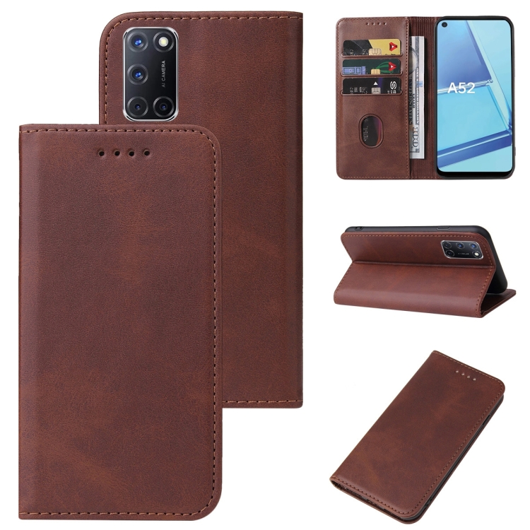 

For OPPO A52 Magnetic Closure Leather Phone Case(Brown)