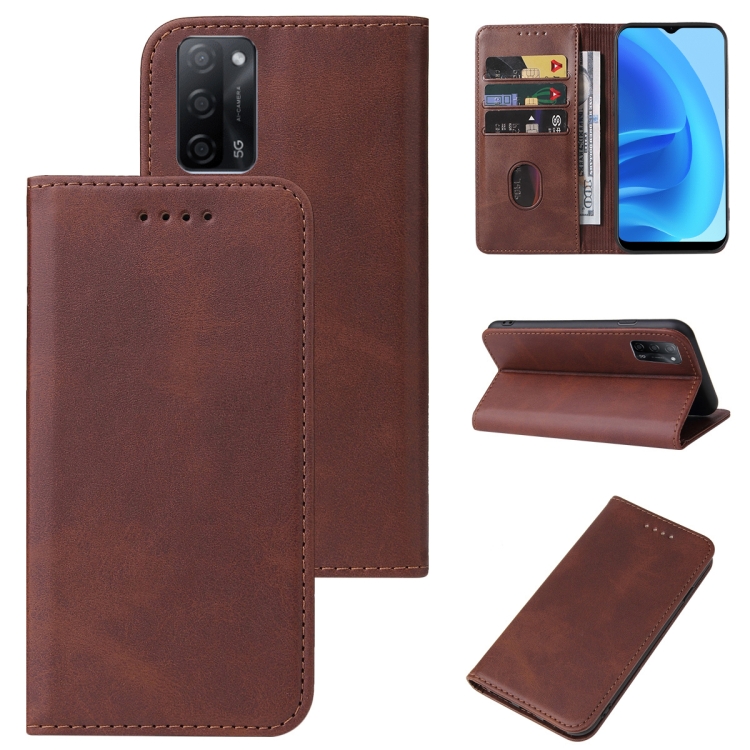 

For OPPO A53s 5G Magnetic Closure Leather Phone Case(Brown)