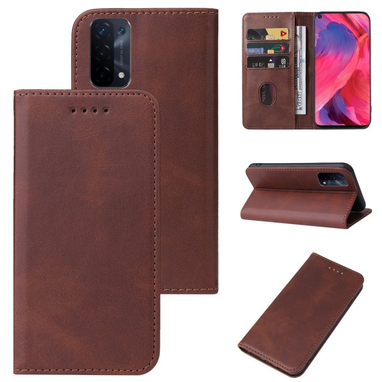

For OPPO A54 Magnetic Closure Leather Phone Case(Brown)