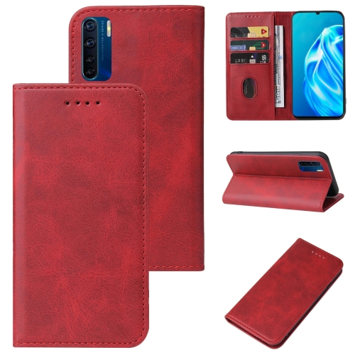 

For OPPO A91 Magnetic Closure Leather Phone Case(Red)