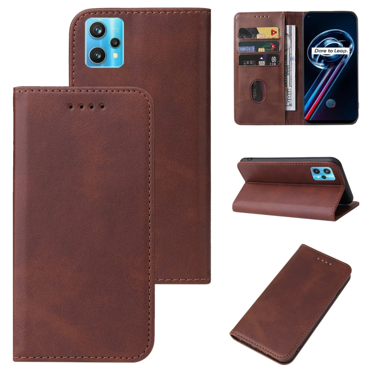 

For Realme 9 5G / 9 Pro Magnetic Closure Leather Phone Case(Brown)