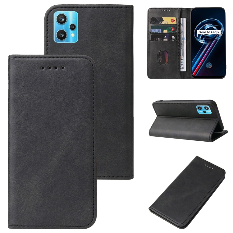

For Realme 9 Pro+ Magnetic Closure Leather Phone Case(Black)