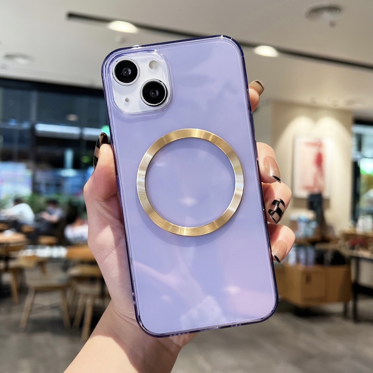

For iPhone 14 CD Texture MagSafe TPU Phone Case (Transparent Purple)