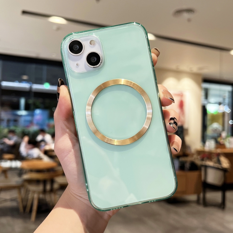 

For iPhone 14 Plus CD Texture MagSafe TPU Phone Case (Transparent Green)