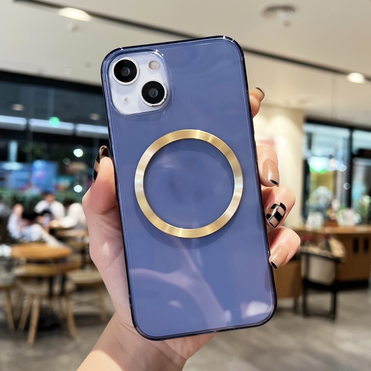 

For iPhone 13 mini CD Texture MagSafe TPU Phone Case (Transparent Dark Blue)