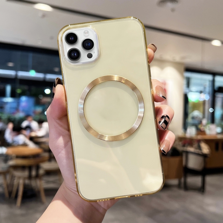 

For iPhone 12 Pro Max CD Texture MagSafe TPU Phone Case(Transparent Yellow)