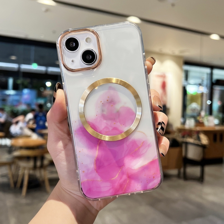 

For iPhone 14 Plus Marble MagSafe Clear Phone Case (Rose Red)
