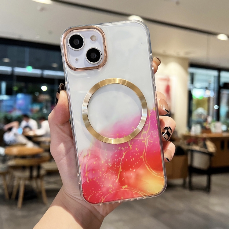 

For iPhone 13 Marble MagSafe Clear Phone Case(Red)