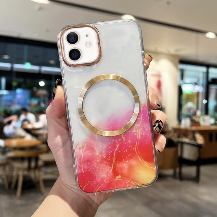 

For iPhone 12 Marble MagSafe Clear Phone Case(Red)