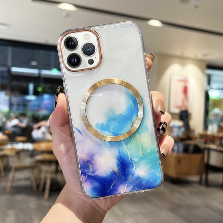 

For iPhone 12 Pro Max Marble MagSafe Clear Phone Case(Blue)