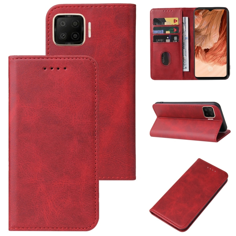 

For OPPO F17 Magnetic Closure Leather Phone Case(Red)